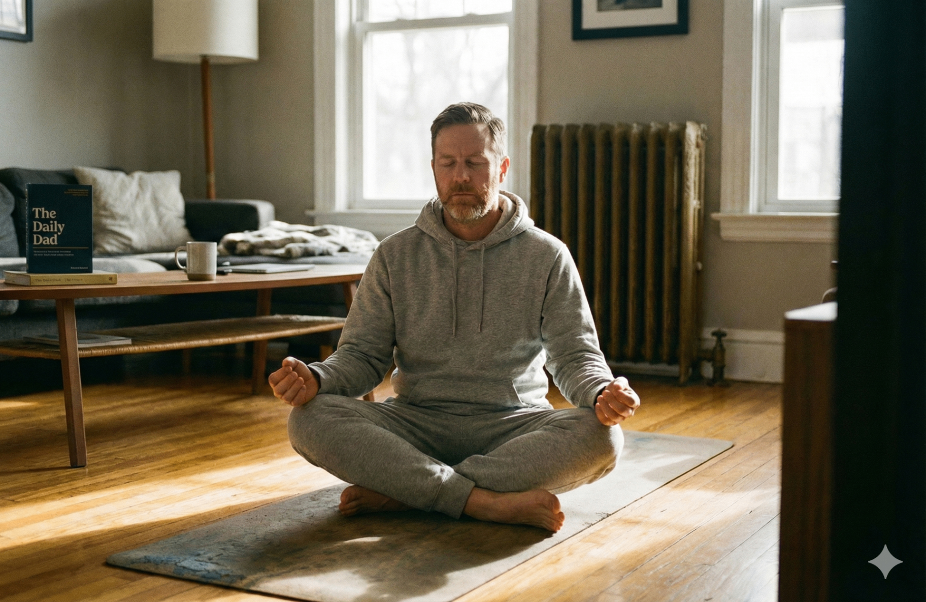 Father practicing meditation for mental wellness and self-care